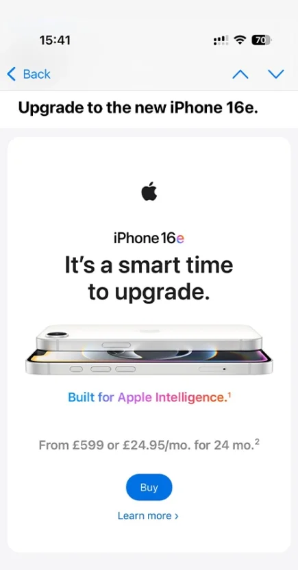 An example of an upsell drip email from Apple