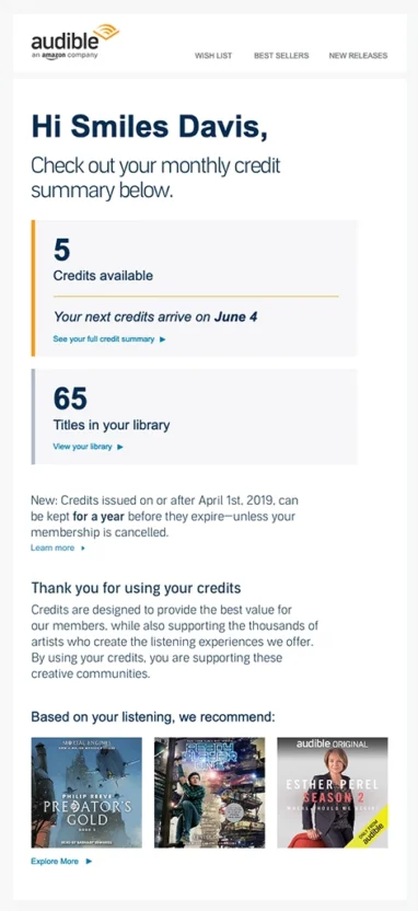A cross-sell email from Audible