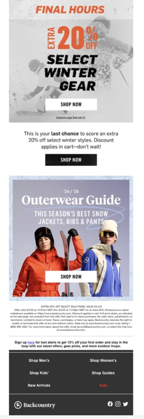A limited time offer email from Backcountry